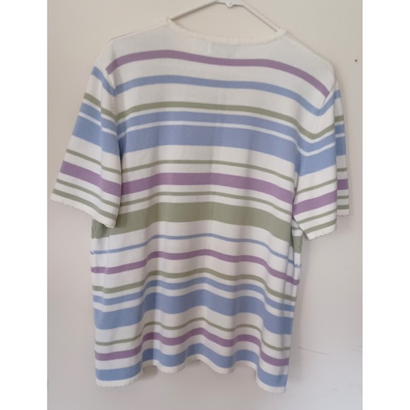 Alfred‎ Dunner Women's XL Pastel Stripe Knit Top Embellished Floral Beads Soft - Picture 3 of 6